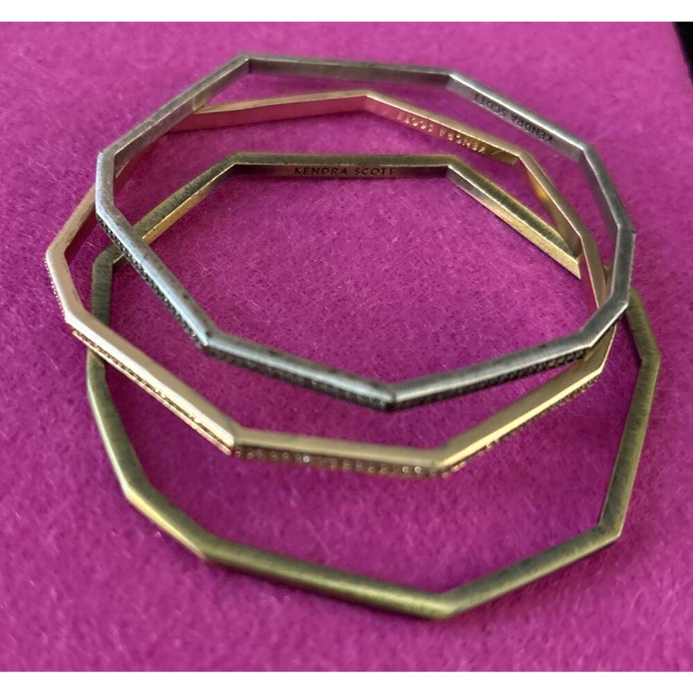 Kendra Scott - Aubrey bangle bracelet set of 3 mixed metal rose gold silver tone - Picture 4 of 6